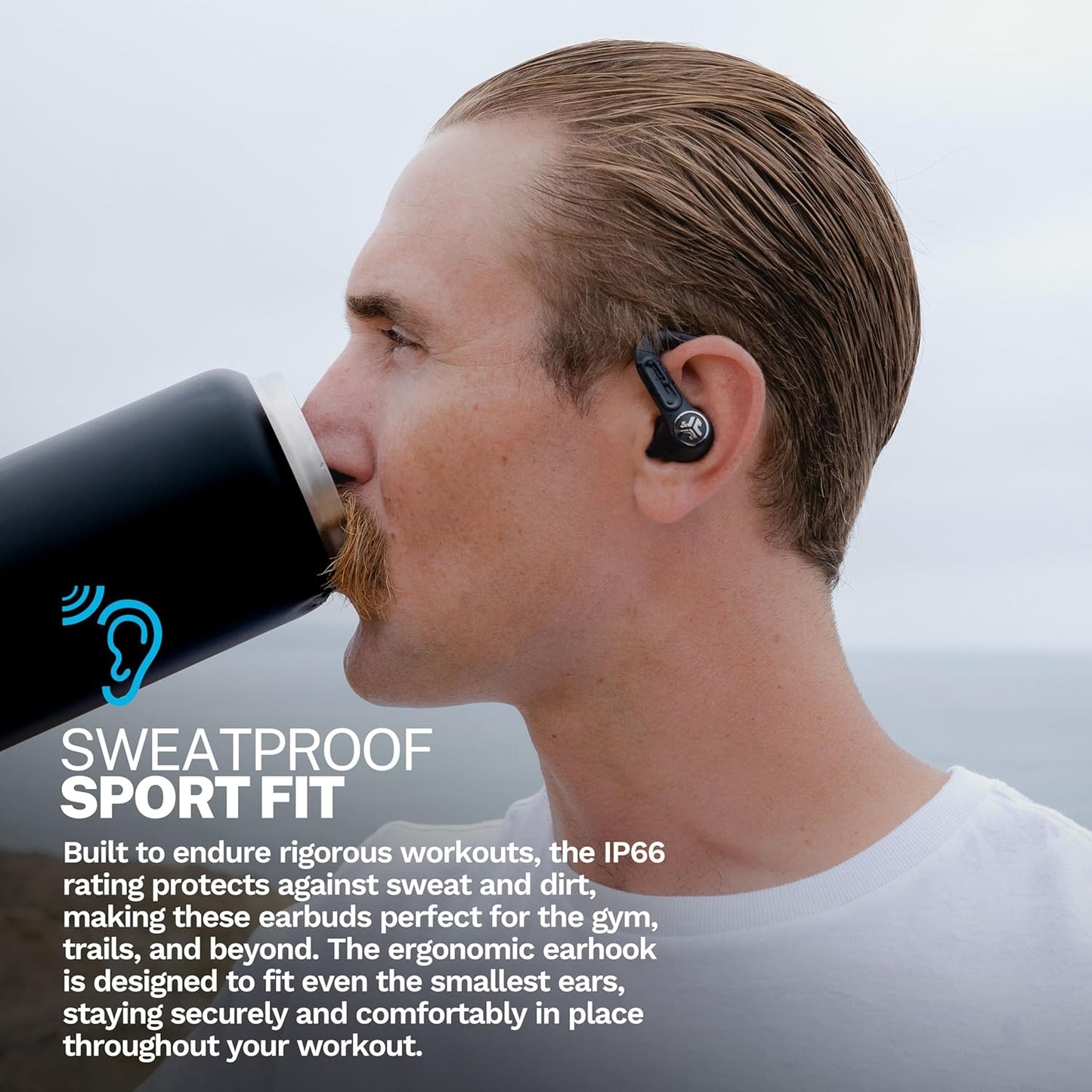 JLab Go Sport+ Wireless Workout Earbuds Featuring C3 Clear Calling, Secure Earhook Sport Design, 35+ Hour Bluetooth Playtime, and 3 EQ Sound Settings (Graphite)