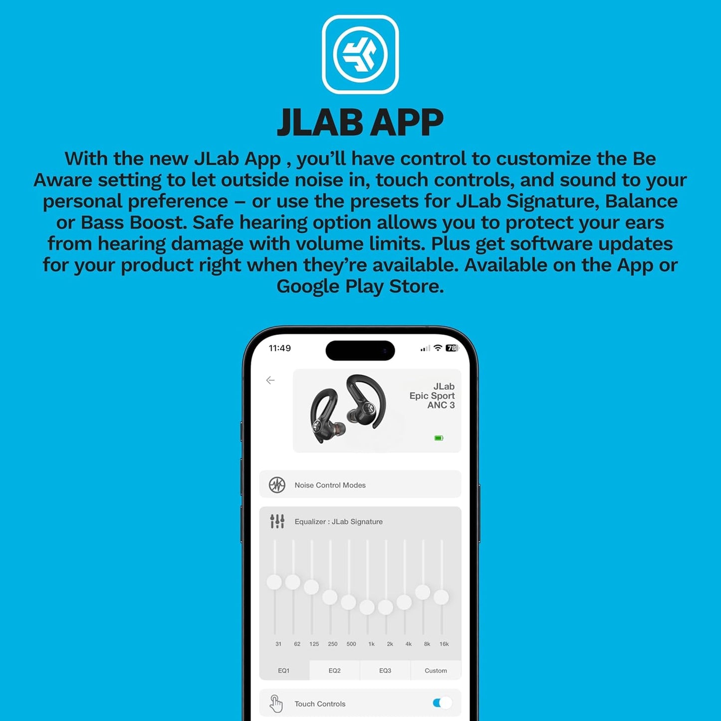 JLab Go Sport+ Wireless Workout Earbuds Featuring C3 Clear Calling, Secure Earhook Sport Design, 35+ Hour Bluetooth Playtime, and 3 EQ Sound Settings (Graphite)